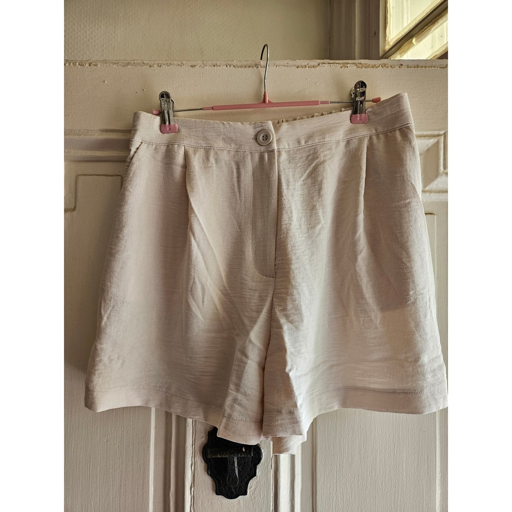 Zenana Beige Pleated High Waisted Linen Look Shorts Style‎ QP-7354 Neutral Small